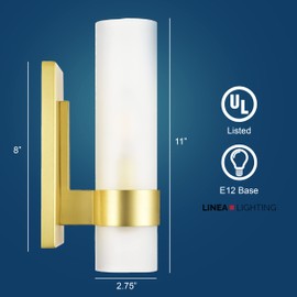 Linea di Liara Teramo Farmhouse Gold Wall Sconce Wall Lighting Modern Bathroom Wall Sconces Wall Lights for Hallway and Bedroom Wall Sconce Lighting Fixture - Frosted Glass Shade