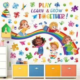wondever Reading Corner Rainbow Wall Stickers Kids Inspirational Quotes Handprint Peel and Stick Wall Art Decals for Kids Room Reading Room Classroom