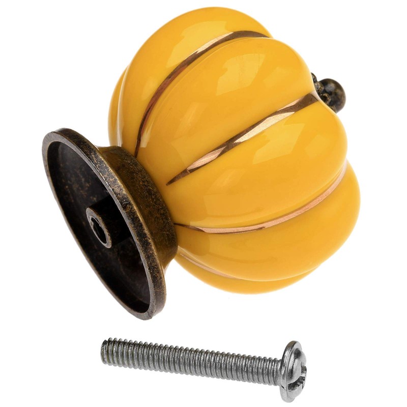 Mgoodoo Pair of Yellow Pumpkin Ceramic Furniture Knobs
