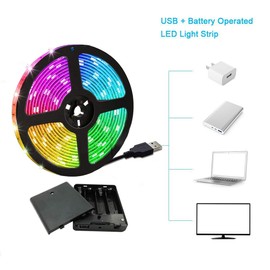 LED Strip Lights Battery Powered, 6.5FT/2M RGB LED Light Strip SMD5050 60 LEDs Rope Lights Color Changing Flexible LED Strip Kit for Home Bedroom DIY Party Indoor Outdoor