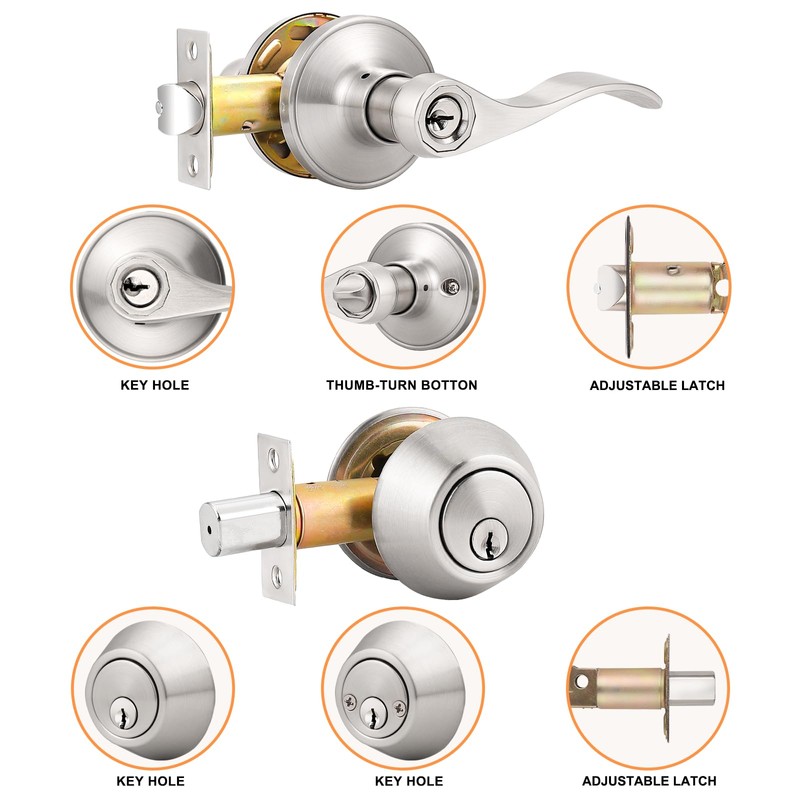 Probrico Front Door Handle Lever 4 Sets-Wave Style Entry Door