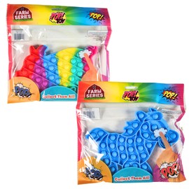 Farm Animals Fidget Sensory Pop Toy Large 8" Horse and Pig (2 Pack) Assorted with 2 Gosutoys Stickers