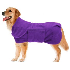 Geyecete Dog Drying Coat -Dry Fast Dog Bag - Dog Bathrobe Towel - Microfibre Fast Drying Super Absorbent Pet Dog Cat Bath Robe Towel,Luxuriously Soft-Purple-XXL