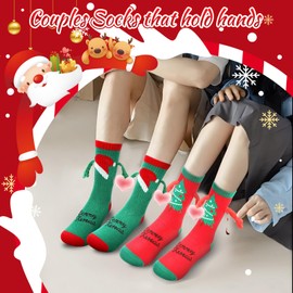 2 Pairs of Magnetic Hand in Hand Socks Christmas, Funny Socks Women with Magnets Hands 35-38 39-42, Christmas Socks with Magnetic Arms, Funny Cuddly Socks Children Woman Partner Magnetic Socks Red 1,