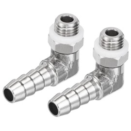 MECCANIXITY Nickel-Plated Copper Hose Barb Fitting Elbow 6mm Barbed M8x1 Male Thread Right Angle Pipe Connector with Washer Pack of 2