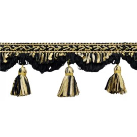 DecoPro Ribbon Tassel Fringe Trim, Color# 4752 - Beige Gold Black [27 Yards]