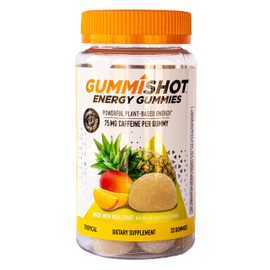 GummiShot Energy Gummies, 2475mg of Plant-Based Caffeine Chews per Bottle, Long Lasting Energy Boosters, Tropical (33ct)