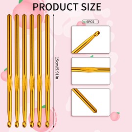 6 PCS 6mm Crochet Hooks, Aluminum Knitting Needles, US Size J/10 Bulk Crochet Needles, DIY Crochet Hooks Set for Knitting Scarf Hat