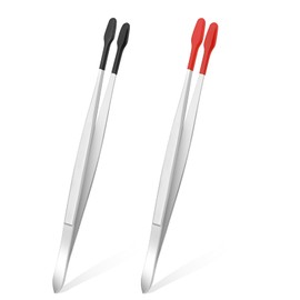 Amabro 2 PCS PVC Coated Flat Tipped Tweezers, Non Marring Flat Tip Tweezers Stainless Steel Pincettes Non-Slip Forceps for Stamps Coins Crafts Beads Jewelry Making Tweezer Tools