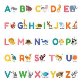 DECOWALL DS-8014 Colourful Animal Alphabet ABC (Small) Kids Wall Stickers Decals Peel and Stick Removable for Nursery Bedroom Living Room Art murals Decorations
