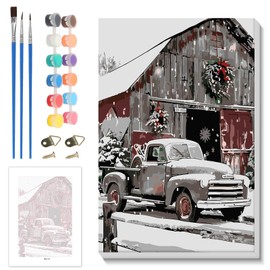 Skyboda Christmas Paint by Numbers Kit for Adults Beginners with Frame, Farmhouse Truck Adult Paint by Number Kits on Canvas, Easy DIY Oil Painting Kits for Home Decor, 8x12in