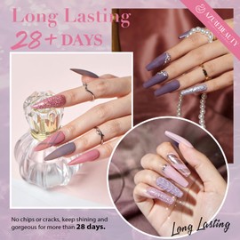 AZUREBEAUTY 30Pcs Dip Powder Nail Kit Starter 8 Colors Neutral Nude Skin Tones Beigh Glitter Lilac Dipping Powder Nail Diy Nail Art Set Home Gift For Women Girl with Nail Sticks