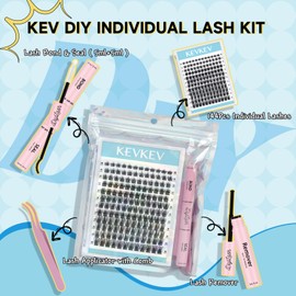 KevKev Lash Clusters Kit 144pcs Eyelash Clusters Cloudy Natural Wispy Lash Clusters Eyelash Extension Kit ith Lash Bond and Seal Remover Beginner Friendly (Cloudy, D-8-18mix)