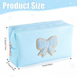 6 Pcs Bow Makeup Bag Bulk Preppy Cosmetic Bag PU Leather Travel Toiletry Bag Waterproof Small Makeup Pouch Bag for Purse Cute Coquette Stuff for Girls Women Bachelorette Party Gifts (02 Blue)