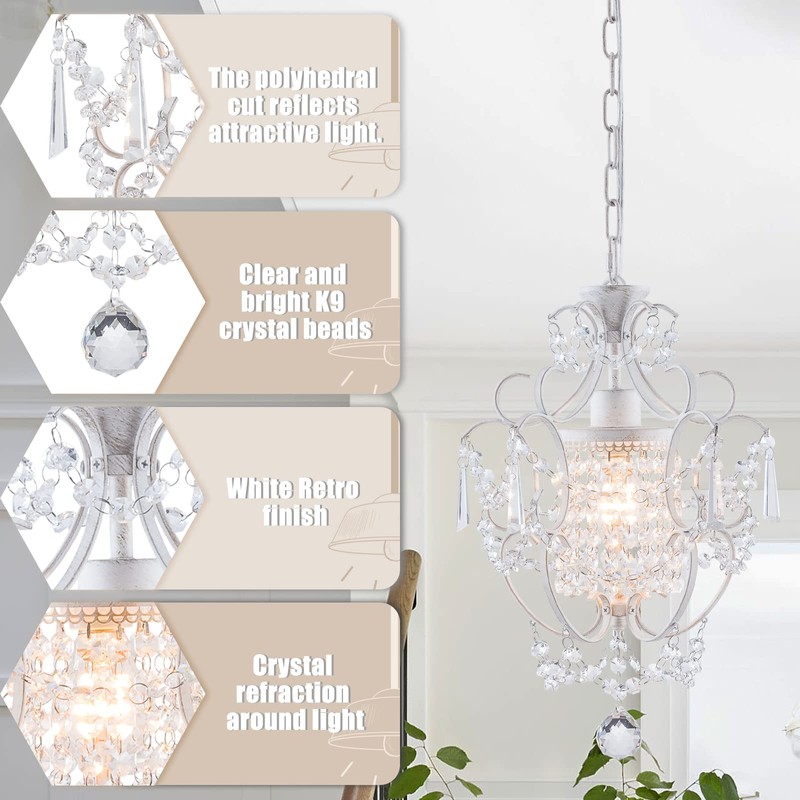FLSFU Modern Mini Chandelier,White Retro Crystal Light Fixtures Ceiling Mount