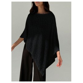 MakeMeChic Women's Knit Ponchos Shrug Shawl Wraps Sheer Poncho Sweater Asymmetrical Tops Black Medium
