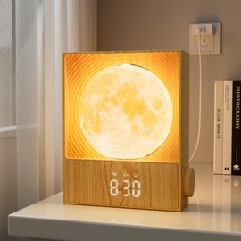 Indirect Lighting, Moon Light, Alarm Clock, Place Clock, Nursing Light, Night Light, Bedside Lamp, Dimmer Color, Timer Function, Natural Sound, LED, Eye Friendly, Popular, Birthday Gift, Baby Shower