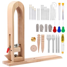 Leather Pony Table Lacing Desktop Pony Horse Clamp with Leather Sewing Needles and Leather Prong Punch for DIY Hand Stitching Leathercraft Repair Tools