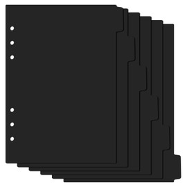 Jeffdad 6 Ring Binder Dividers Set, 6 Tabs, A5 Insertable Folders, Suitable for Notebooks (Black)