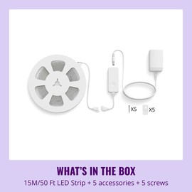 WiZ 50 Ft RGB LED Smart Light Strip - One Color At A Time - Extra Long Color-Changing LED Strip For Your Smart Home - Light For Bedroom, Living Room, Kitchen - Wi-Fi Set Up - Works With Voice, Matter