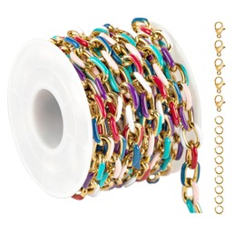 UMAOKANG 2 Meters Gold Plated Chains for Jewelry Making Stainless Steel Jewelry Chain Roll Multicolored Enamel Paperclip Necklace Chains Bulk Jewelry Supplies