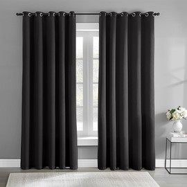 hoeflife Blackout Curtains for Bedroom 100% Black Out Window Curtains Light Reducing Drop Thermal Insulated Grommet Curtains Panels Drapes for Living Room (Set of 2, W42 x L84, Black)