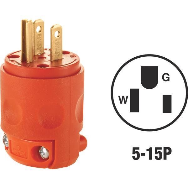 (10) Leviton Orange 15A 125V 3-Wire 2-Pole Electirc Cord Plug 012-515PV-0OR