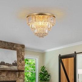 20" Crystal Chandelier, 6-Light Modern Gold Flush Mount Chandelier, Luxury Round Crystal Semi Flush Mount Ceiling Light FixtureShade  color: gold, Design Style: Modern, Lamp Power(W): 60, Number of Lights: 6