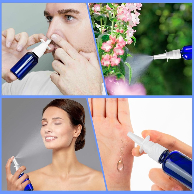 ZHWKMYP 60 Pcs Nasal Spray Bottle Empty, Blue Glass Refillable