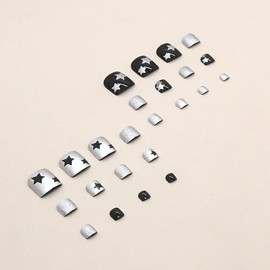 Magrace Press on Toenails Square French Tip Cute Fake Toenails Artificial Beach Full Cover Toenail for Women and Girls 24Pcs (A-14)