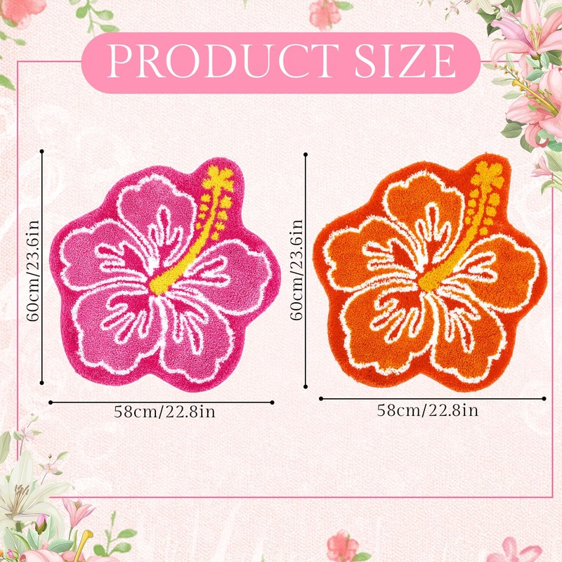 Drydiet 2 pcs 24 in Cute Hibiscus Flower Bathroom Rugs,