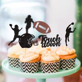 Keaziu Paquete de 36 palillos de fútbol para cupcakes, diseño de pelota de rugby y pelota de rugby