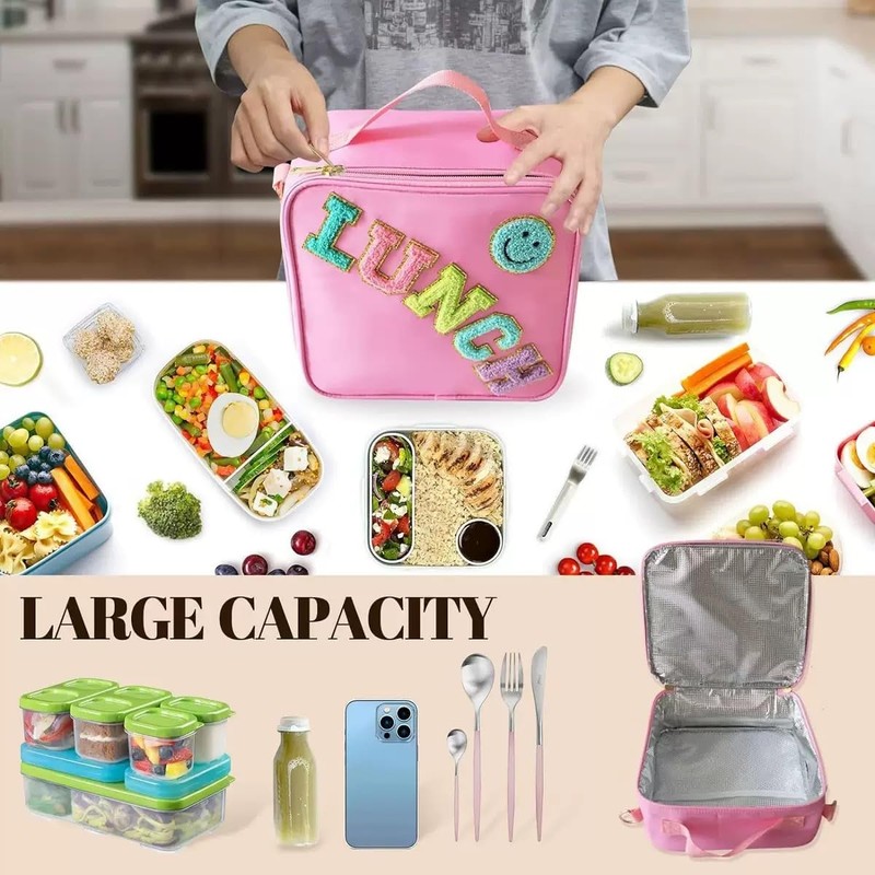 LASIYUAN nsulated Large Lunch Bag With Adjustable Shoulder Strap，Reusable Preppy