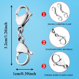 DREMISI 20 Pieces Double Lobster Clasp Extender Double Claw Connector Bracelet Necklace Lobster Claw Extension Small Bracelet Extender Necklace Shortener Clasp for DIY Jewelry Making Accessories