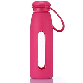 17 Oz Sport Glass Water Bottle with Silicone Sleeve Eco Friendly - Pure Tasting - Buy a Bottle, Donate to H2O for Life (Magenta)