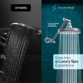SparkPod Round Rain Shower Head with Extension Arm - Height Adjustable Shower Head with High Pressure Performance - Easy 1-Minute Installation (11" Arm Extension, Titanium Charcoal Grey)