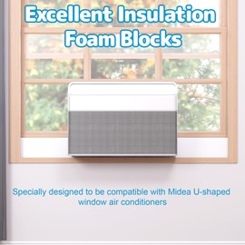 Air Jade Insulation Foam Block for U Shaped Window Air Conditioner, 2-Pack Window Seal Kit with Weather Strips & Tape, Compatible with Midea U-Shaped AC Units, Prevent Air Leakage for Summer & Winter