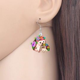 OUSIO Funny Hedgehog Earrings Acrylic Novelty Animal Farm Pets Lightweight Dangle Drop Earrings Jewelry for Women Mother (Colorful)