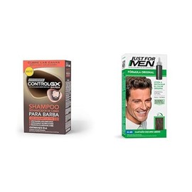 Just For Men Control Gx Shampoo Desvanecedor Progresivo de Canas para Barba y Bigote + Tinte cabello Colorante En Shampoo, Castaño H40 66ml