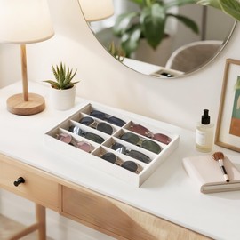 Mkono Sunglass Organizer 8 Slots Sunglasses Holder Velvet Eyeglasses Storage Trays Sunglass Display Drawer for Women Men Jewelry Watch, Beige