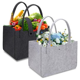 Felt Bag Shopping Bag, Pack of 2 Foldable Felt Bags Shopper, 30 x 20 x 18 cm Felt Bag, Large Capacity Felt Bag, Felt Bags Shopper for Shopping, Picnic, Storage (Black Grey)