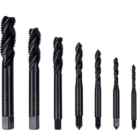 Bestgle Tap Drill Set, 7 Pieces, Spiral Tap, Chamfering Tap, Drilling Threading, HSS Drill Tap, Chamfer Tap, 6542 High Speed Steel Tap Drill Bit Set, M3 M4 M5 M6 M8 M10 M12