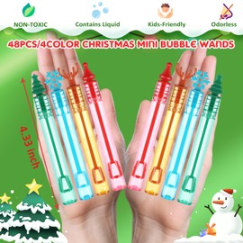 Syhood Christmas Bubble Wands Mini Christmas Bubble Party Favors Christmas Hat Elk Tree Snowflake Shape Bubble Wands Bulk 4 Colors for Christmas Toys Gift Classroom Prize Goodie Bag(96 Pcs)