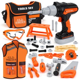 Vanplay Kids Toys Kids Tool Set Electric Drill with Tool Bag & Vest, 43 Pcs Pretend Play Tools Toys for 3 4 5 Year Old Boys Girls