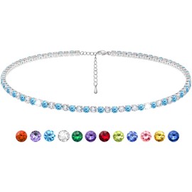 Suyi March Birthstone Necklace Tennis Necklace for Women Cubic Zirconia Necklace