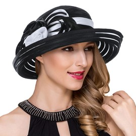 Women Kentucky Derby Church Dress Bucket Hat Fascinators Bridal Tea Party Wedding Hat (S027-Black)