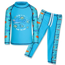 TFJH E Toddler Boys Long Sleeve Swimsuit UV 50+ Rash Guard Suit Fish Blue Long 116/122