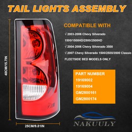Nakuuly Tail Lights Rear Lamp Compatible With 2003-2006 Chevy Silverado 1500 2500 3500 1500HD 2500HD 2007 Classic Driver and passenger side Taillights Brake Signal Assembly with Bulb and Harness