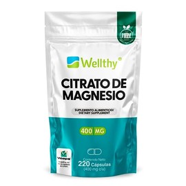 Wellthy Citrato de Magnesio Premium 220 Cápsulas 400mg. 100 Natural, Cápsulas Veganas, Bottle Free, Mas de 2 meses de porciones en 1 Solo Frasco.     