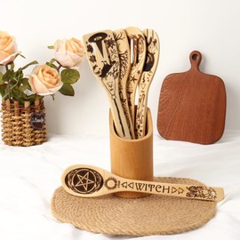 FUTERLY Witchy Gifts for Women - 5 PCS Wooden Spoons for Cooking,Witch Stuff for Kitchen Decor,Cottagecore Gifts for Witches,Witch Set for Pagan Decor, Witch Gifts for Friends